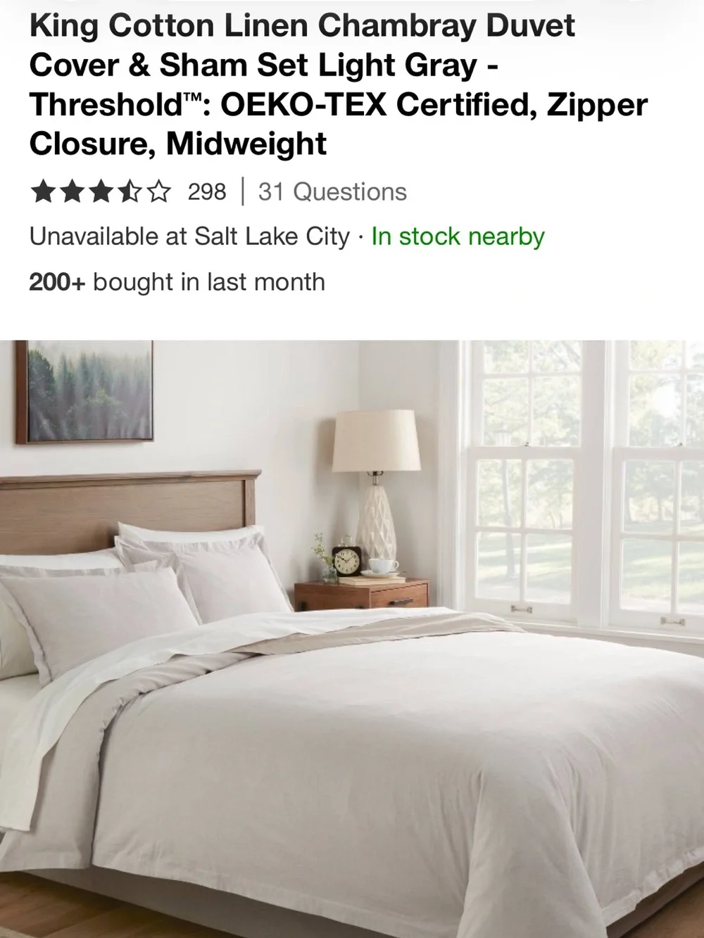 Threshold Light Gray Cotton-Linen  King Duvet Cover & Sham Set